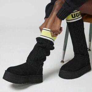 UGG Classic Sweater Letter Suede & Cable Knit Platform Boots